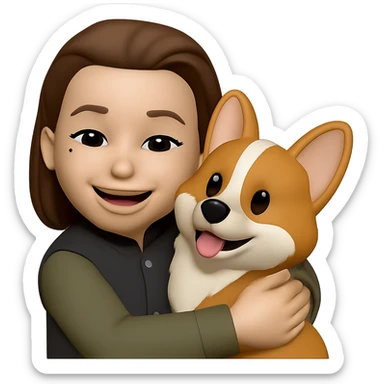 make her hugging a corgi dog, keep the same style sticker