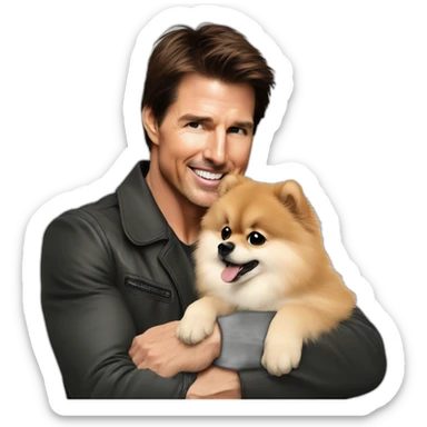 tom cruise hugs big pomeranian sticker