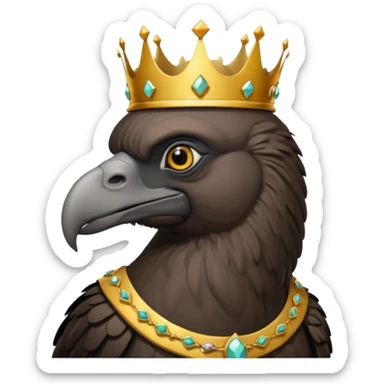 old black vulture wearing crown looking ahead sticker