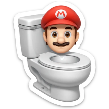 Mario's neck and head only sticking out of the middle of the bowl of a white toilet sticker