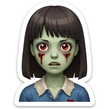 me faça uma garota zumbi de franja com cabelo médio liso sticker