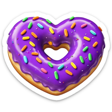 Realistic isolated heart shaped donut with purple color. sticker