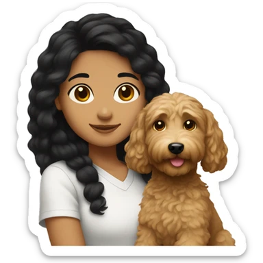 Hispanic girl with black hair holding goldendoodle sticker