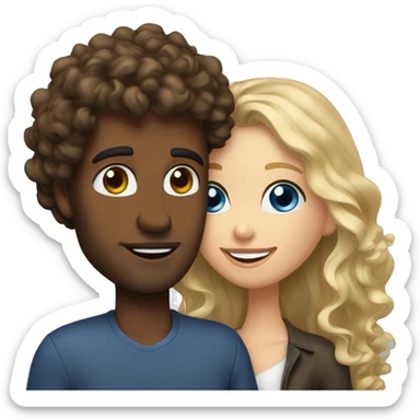 Blue eyed man with curly wavy brunette hair kissing pretty hazel eyed blonde woman sticker