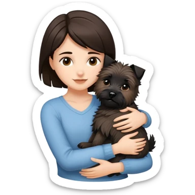 Brunette girl with black cairn terrier hug sticker
