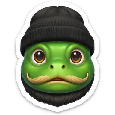 frog with beard and moustache and black beanie sticker