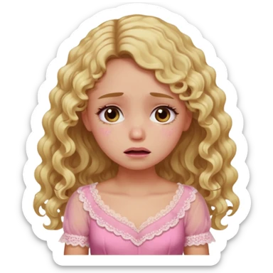the girl is that criying with tears she has brown eyes and blond long hair curly pink dress  sticker