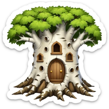 house inside a large birch tree trunk sticker
