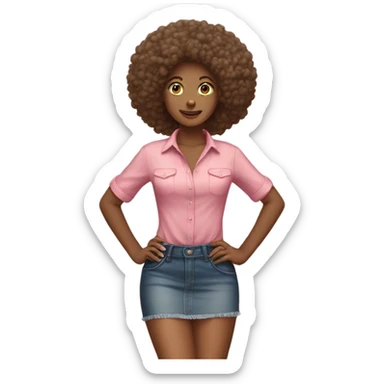 Tan girl with Afro posing full body jean skirt pink shirt sticker