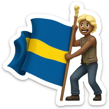 Sweden flag being raised by a man sticker