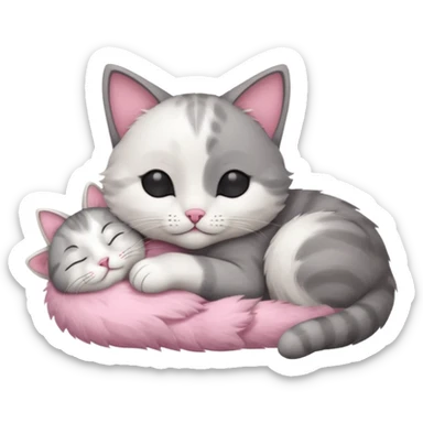 1 grey and white small cat with his eyes closed lying down leaning on his elbow with his paw curled under his head holding it up sticker