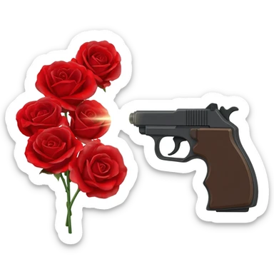 gun pointing at roses sticker