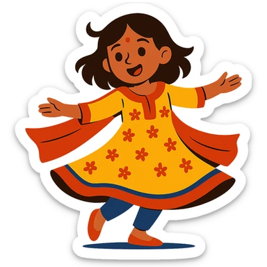 girl in a traditional kurta spinning, colorful and lively sticker