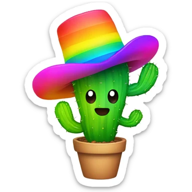 rainbow cactus with hat sticker