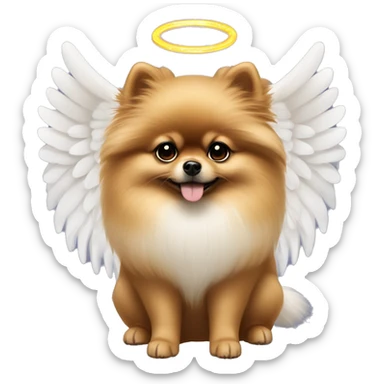 Sable Pomeranian  with white angel wings and halo sticker