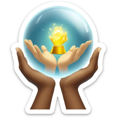 Crystal ball with hands golden heart inside the ball sticker