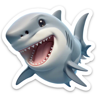 Cinematic Cute Yawning Shark Portrait Emoji, Head tilted slightly with a dramatic, wide-open yawn, showcasing a soft, streamlined body with gently drooping fins and eyes barely open in drowsy contentment, Simplified yet irresistibly adorable features, highly detailed, glowing with a soft, cozy glow, high shine, relaxed yet expressive, stylized with a touch of aquatic charm, bright and endearing, soft glowing outline, capturing the essence of a sleepy yet affectionate shark, so drowsy it feels like it could float right out of the screen and curl up for a nap! sticker