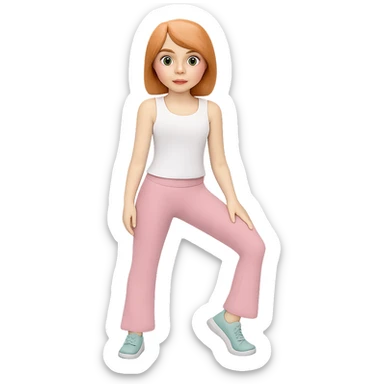 Change her outfit to a fitted white tank top, keep the rest of the outfit and style the same, with no background. sticker