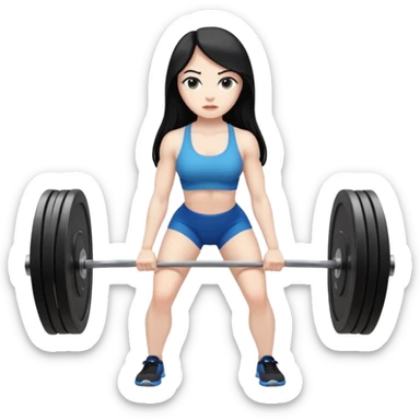 pale girl with long black hair performing a deadlift sticker