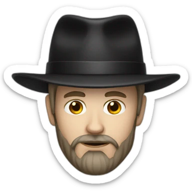 White skinned man with a small beard and black hat sticker