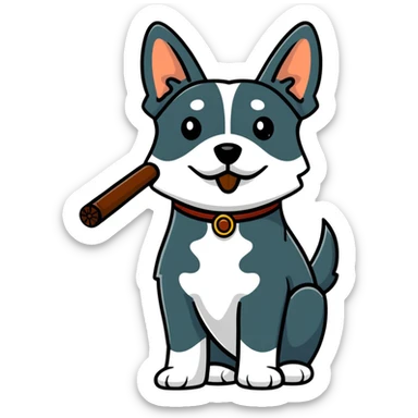 Dog with a cigar sticker