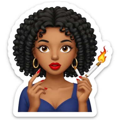 Black girl with eyelashes and curly hair smoking weed with it in her mouth sticker