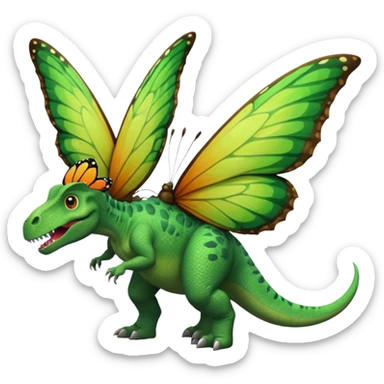 A dinosaur chewing on a huge butterfly sticker
