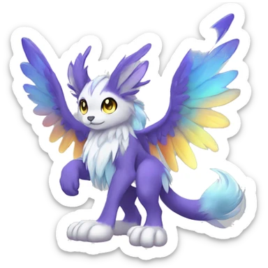 Anthro Sona Cool Cute Adorable Colorful Shy Winged Shiny Fakemon-Fantasy-Creature With Long Hair-Mane Full Body sticker