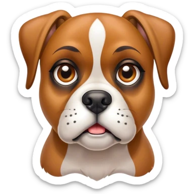 Cinematic Comical Fawn Boxer dog Portrait Emoji, Head tilted dramatically with an exaggeratedly shocked or offended expression, featuring a sleek fawn Fur with a distinctive white muzzle, wide, expressive brown eyes filled with exaggerated disbelief, Simplified yet hilariously expressive features, highly detailed, glowing with a slightly sassy glow, high shine, dramatic yet playful, stylized with an air of attitude, bright and endearing, soft glowing outline, capturing the essence of a sassy and over-the-top guardian, so meme-worthy it feels like it could side-eye its way into internet fame instantly! sticker