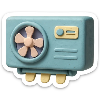air conditioning unit in claymation style with pastel colors and visible fingerprints sticker