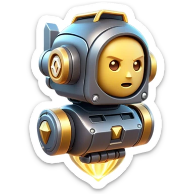 Clash of Clans aesthetic: Cinematic Playful 3D Isometric Jetpack Emoji, rendered in a 3D vector-style similar to standard emojis with minimal shading and bold, simplified shapes. A compact, distinct form with signature details, softly glowing with a futuristic sci-fi warfare charm. Simplified yet unmistakably iconic, highly detailed and consistent, glowing with a soft radiance and high shine. Stylized with a touch of high-tech brilliance and a soft glowing outline, capturing the essence of a beloved gaming relic with a friendly, playful manner! sticker