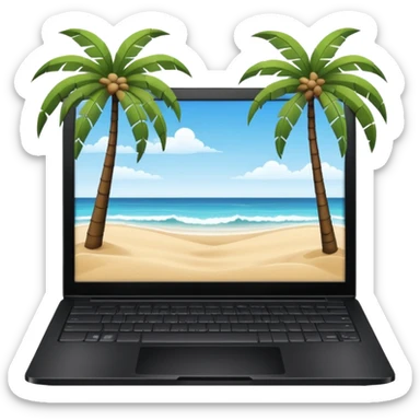  An open laptop on the beach. bildschirm ist schwarz und im hintergrund sind palmen, meer sticker