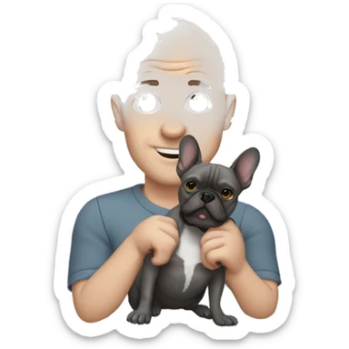 Bald man holding dark grey french bulldog  sticker