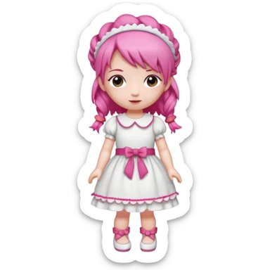 Isolated detaile illustration incredibly raspberry torte doll figurine full body with pink hair and a raspberry hairband sticker