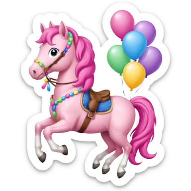 pinky pie holding colorful balloons tied to its saddle, looking cheerful. sticker