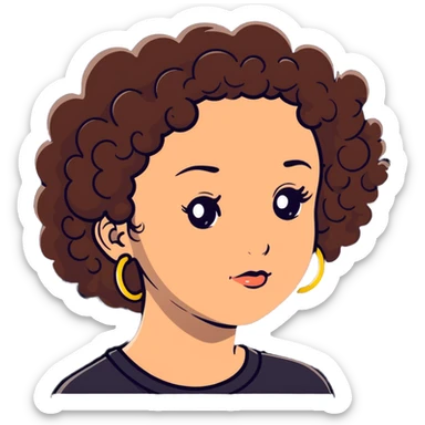 Teenage girl with curly brown hair, choni style with hoop earrings sticker