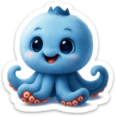 Change the octopus character's face to a happy expression, keeping the image quality and style the same, transparent background, maintain the original style and details. sticker