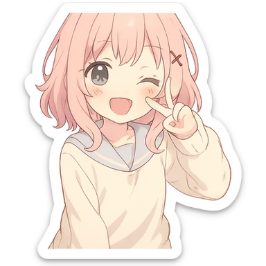 Cute anime-style юки суо with soft colors and a playful expression sticker