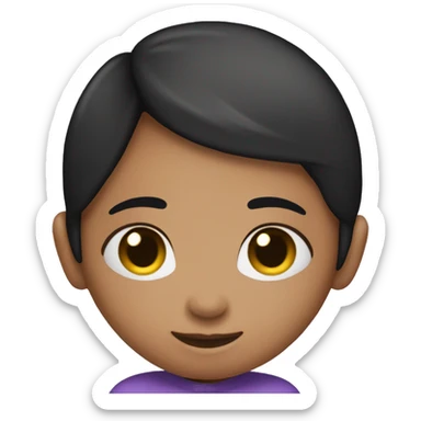 girl emote cuddling a heart with purple shirt purple eyes black hair and smile on face sticker