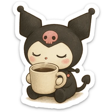 Kuromi character drinking coffee sticker