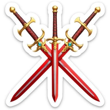 Golden fiery royal two crossed swrods with red gem and golden blade sticker