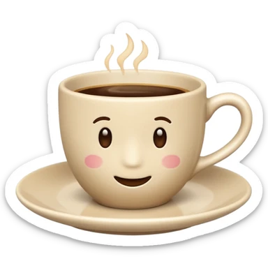 light beige coffee cup on saucer, classic shape, no decoration, emoji style sticker
