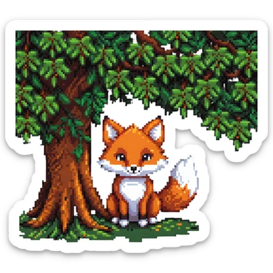 cute fox peeking from behind a tree sticker