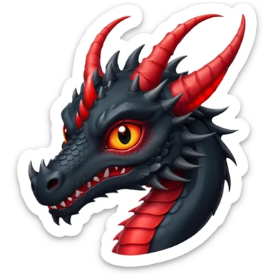 Un dragon noir aux yeux rouges brillant, puis des grandes cornes noires, style anime sticker