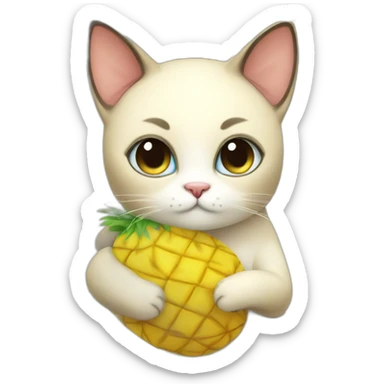 Siamese fatty cat hugging a pineapple  sticker