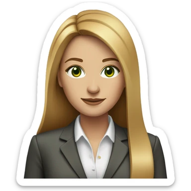 executive woman, long straight golden brown hair, green eyes, business suit sticker