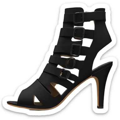 Realistic front facing pair of black peep toe strap cut out high heel bootie boots.  sticker