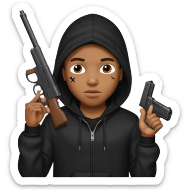 A black man in the hood holding a gun saying give me all your money nigga sticker