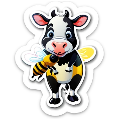 Cow kisses a bee sticker