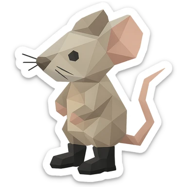 mouse emoji wearing black boots, low-poly polygonal style sticker